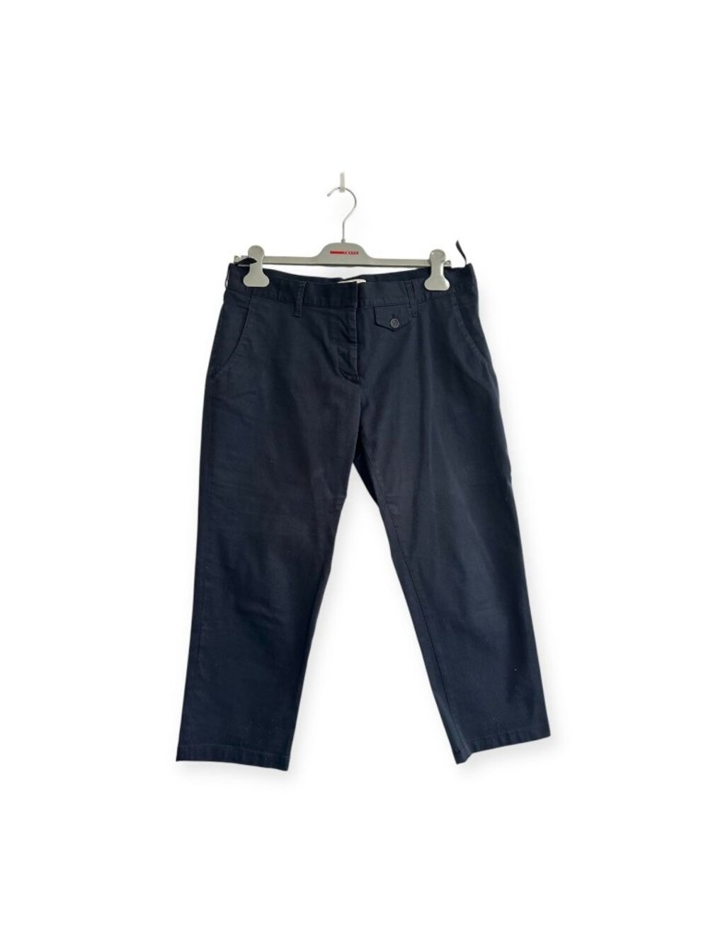 Prada Vintage Navy Stretch Cotton Cropped Trousers IT 46 Made in Italy